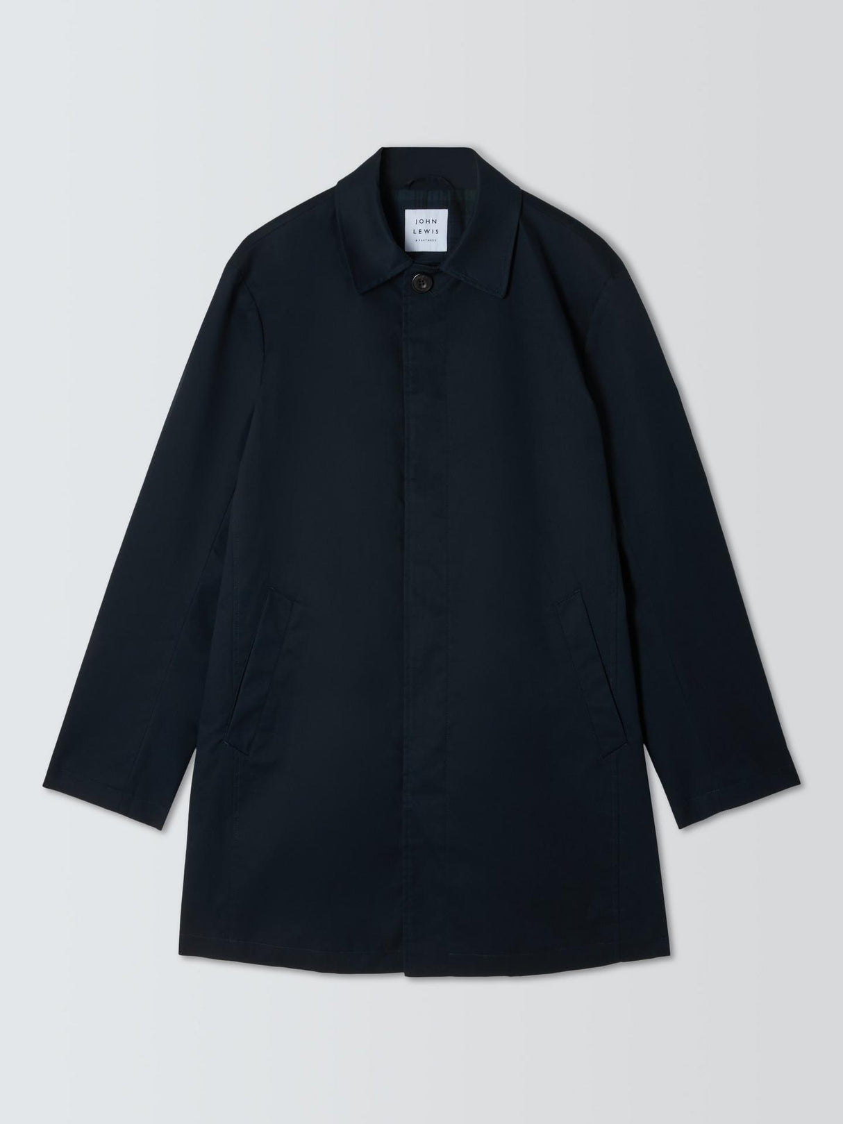 John Lewis Mens Regular Fit Cotton Blend Button City Mac Navy - Size Large