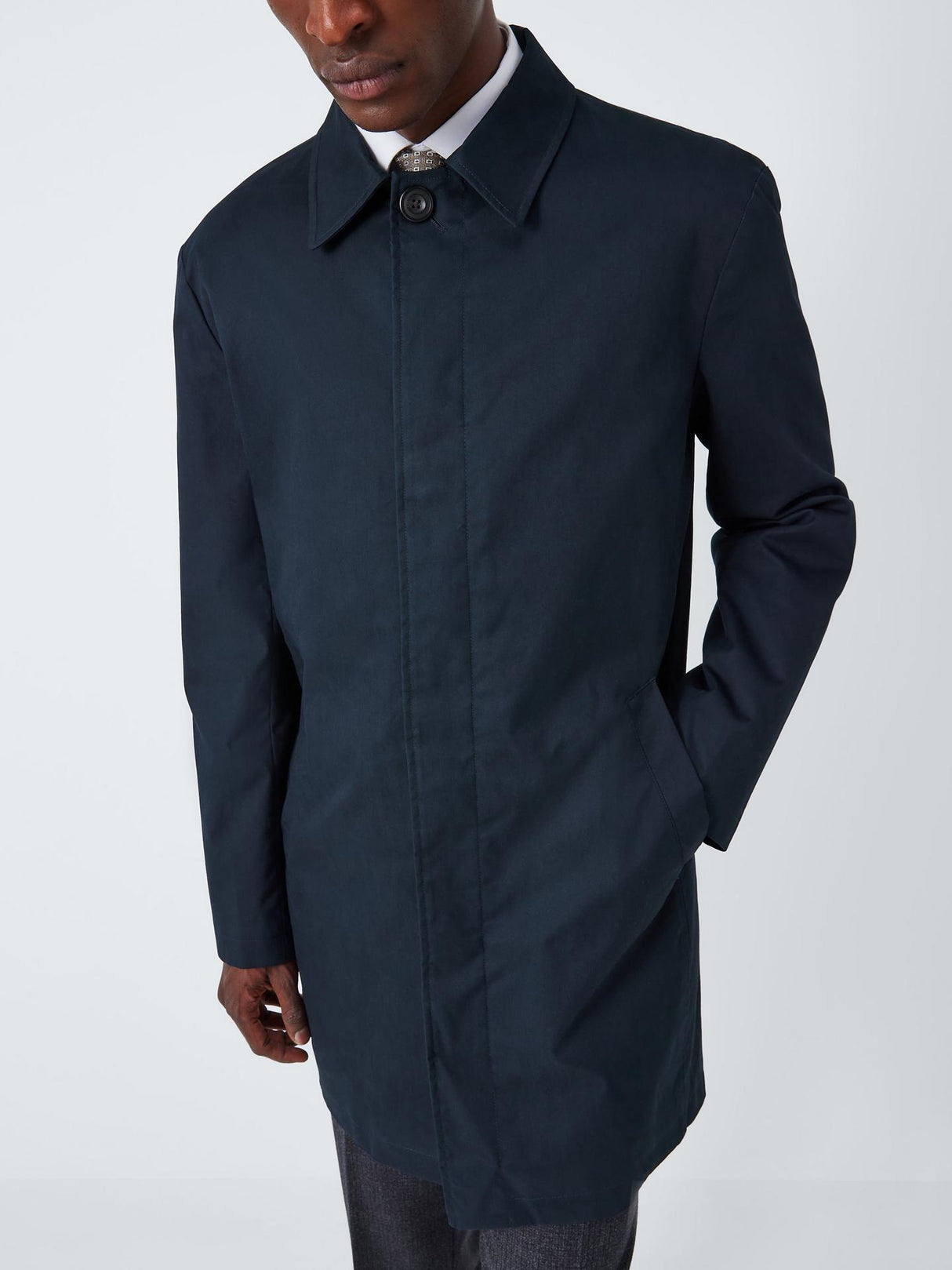 John Lewis Mens Regular Fit Cotton Blend Button City Mac Navy - Size Large