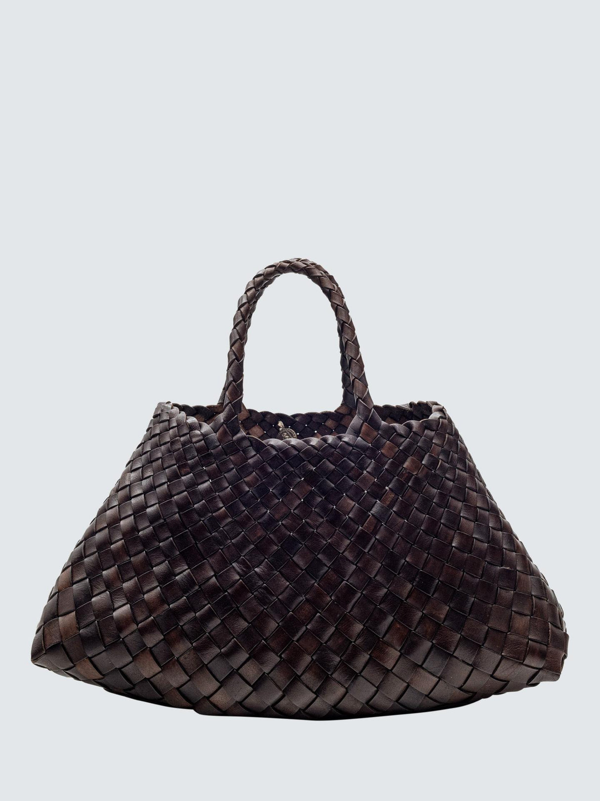 Dragon Diffusion Santa Croce Womens Small Woven Leather Tote Bag Dark Brown