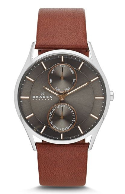 Skagen SKW6086 Men's Holst Multifunction Leather Strap Watch - Brown