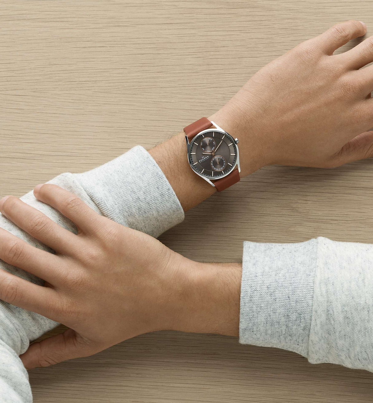 Skagen SKW6086 Men's Holst Multifunction Leather Strap Watch - Brown