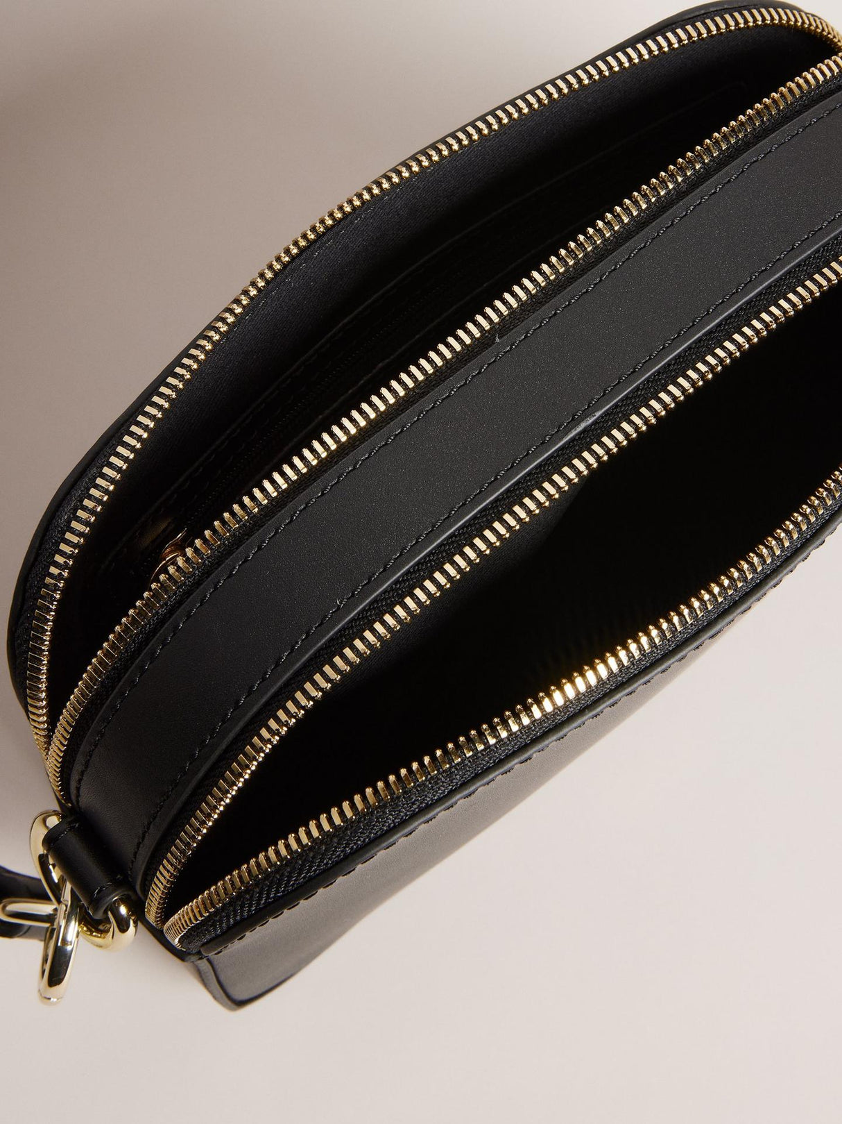 Ted Baker Darcelo Bovine Leather Two Zip Cross Body Plain Camera Bag - Black