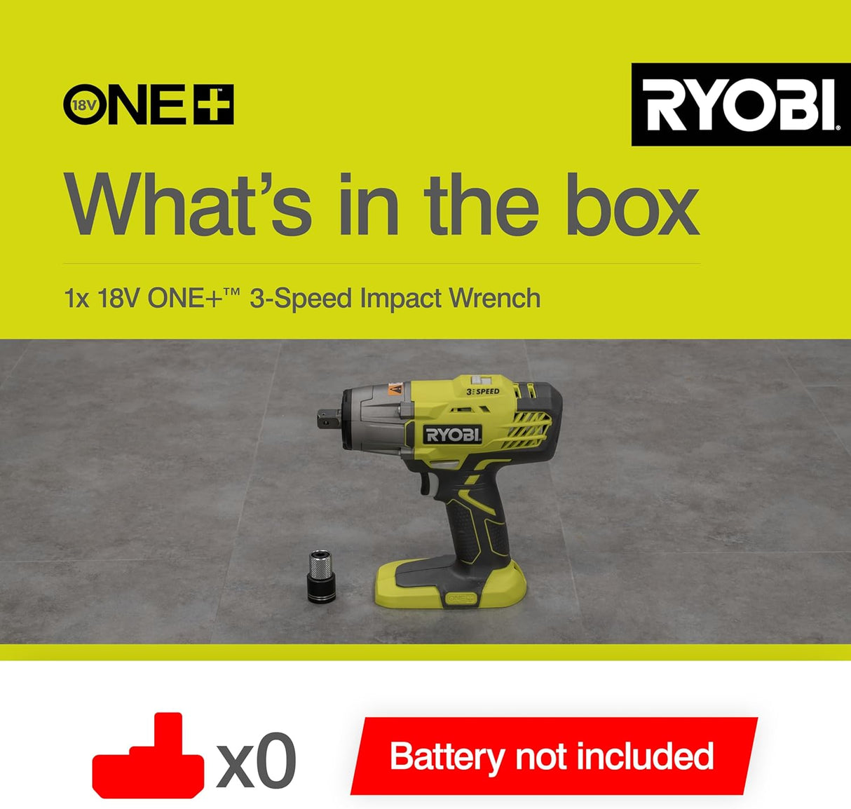 Ryobi ONE+ 3-Speed Cordless Impact Wrench 18V R18IW3-0 Tool Only - Green