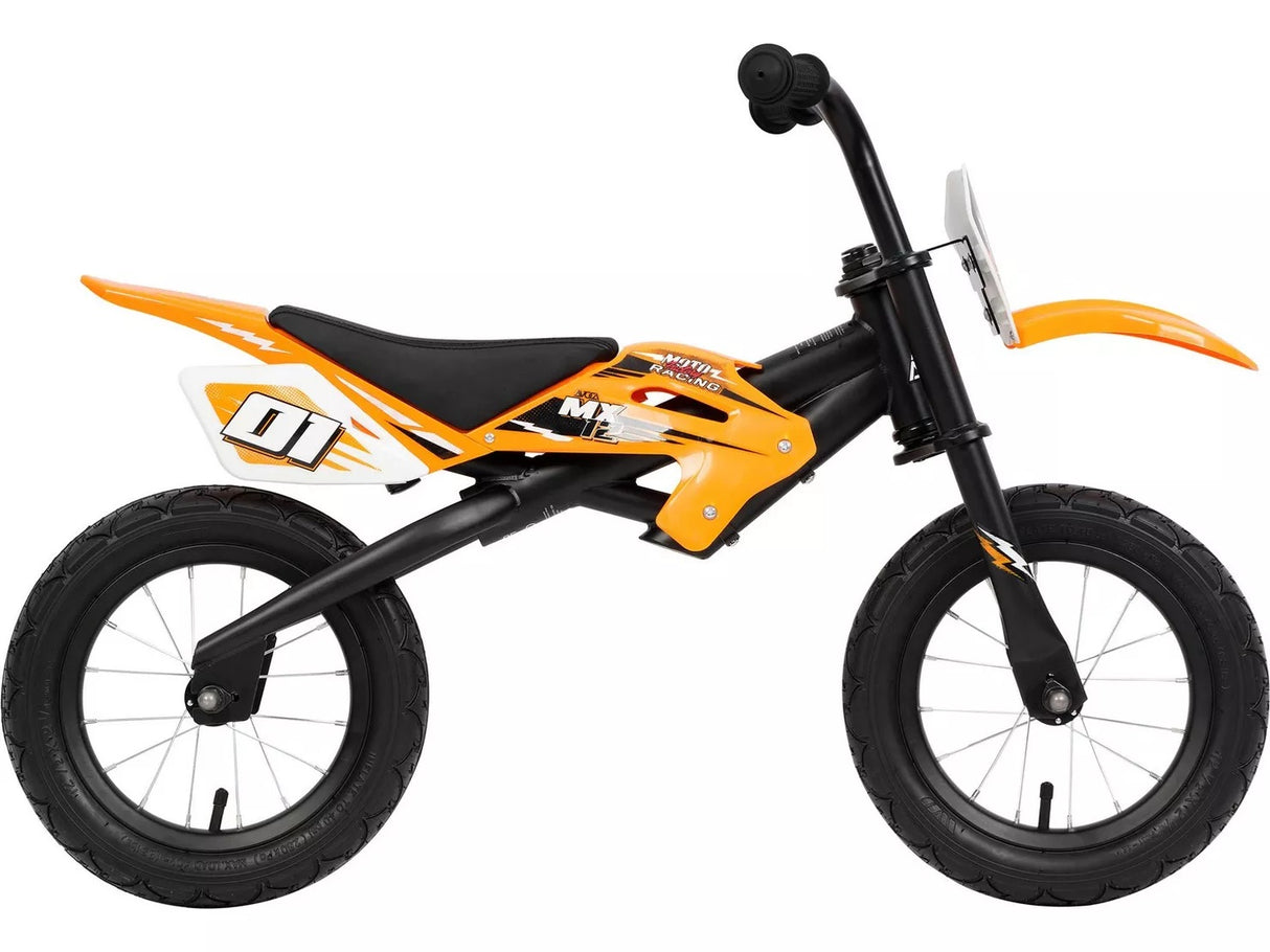 Motobike 12" Wheel Air Filled Tyres Kids 1-5 Years Balance Bike - Orange