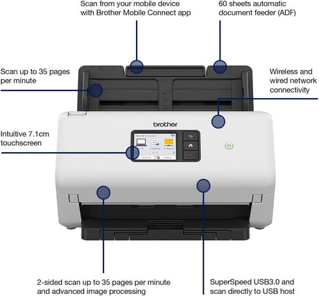 Brother ADS4500WZU1 Touchscreen Wired/Wireless Desktop Document Scanner