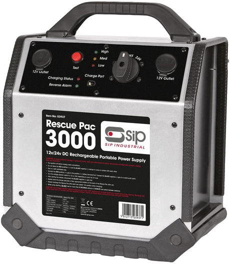 SIP 3000 Rescue Pac 03937 12v/24v Rechargeable Portable Power Supply Silver