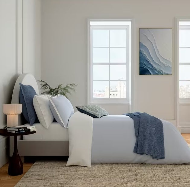 Bedeck of Belfast Demi White/Blue 180TC Cotton Duvet Cover Set - Double