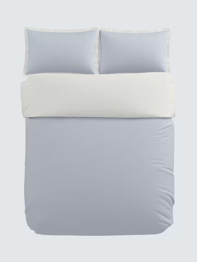 Bedeck of Belfast Demi White/Blue 180TC Cotton Duvet Cover Set - Double