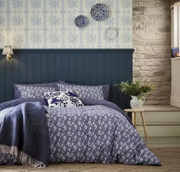 Burleigh x Bedeck Calico Cotton Percale Blue/Multi Duvet Cover Set - Double