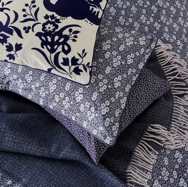 Burleigh x Bedeck Calico Cotton Percale Blue/Multi Duvet Cover Set - Double