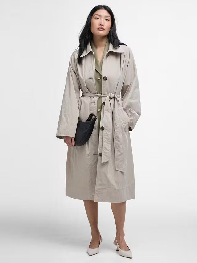 Barbour Garbo Women's Showerproof Button Trench Coat - Light Beige - UK 12