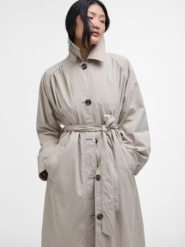 Barbour Garbo Women's Showerproof Button Trench Coat - Light Beige - UK 12