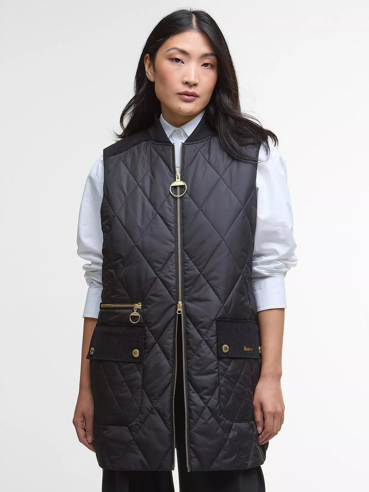 Barbour Women's Lydia Mid-Length Quilted Gilet - Black/Classic Tartan - UK 16
