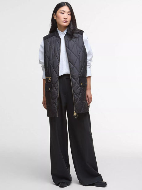 Barbour Women's Lydia Mid-Length Quilted Gilet - Black/Classic Tartan - UK 16