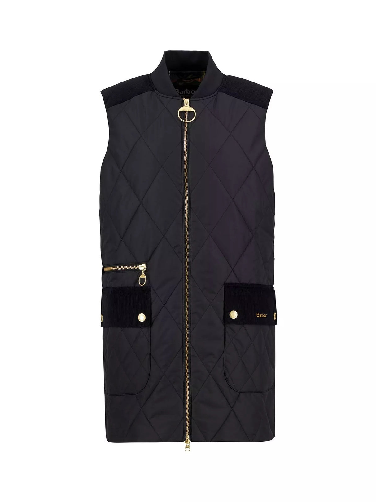 Barbour Women's Lydia Mid-Length Quilted Gilet - Black/Classic Tartan - UK 16