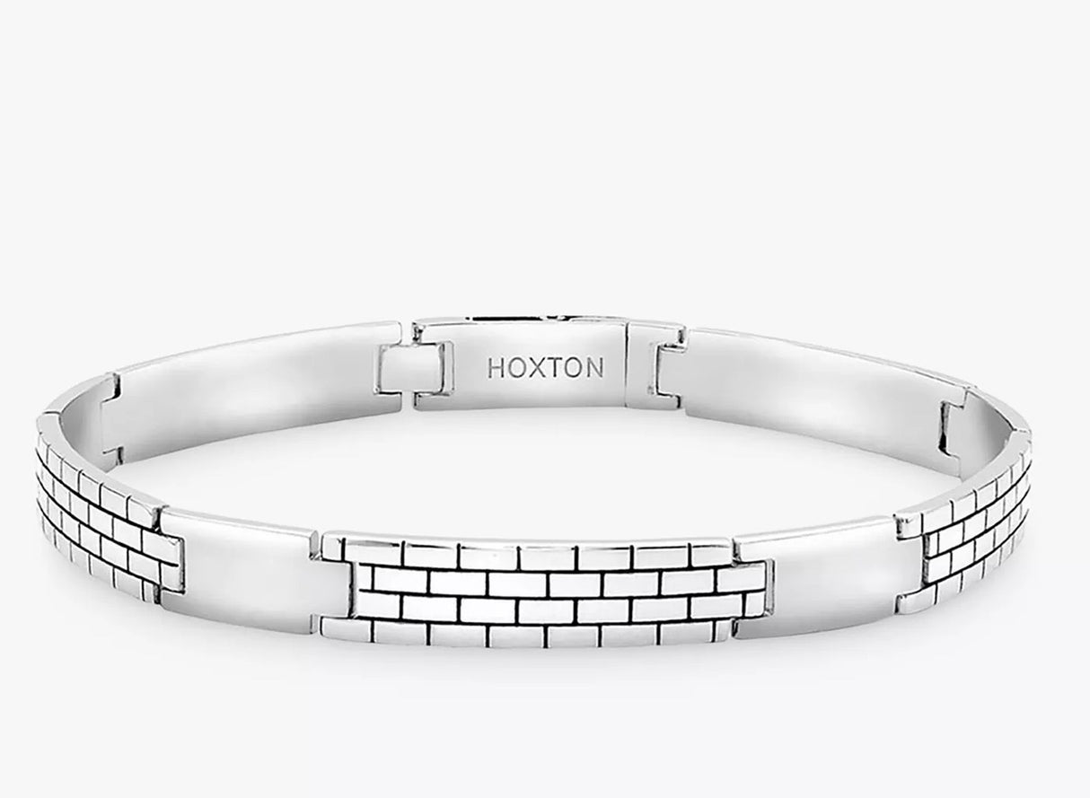 Hoxton London Men's Brick Pattern Sterling Silver Bar Link Bracelet 21.5cm
