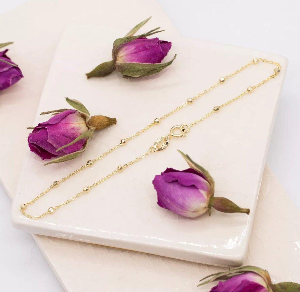 IBB Women's 9ct Yellow Gold Diamond Cut Ball Trace Chain Bracelet 18cm/7''