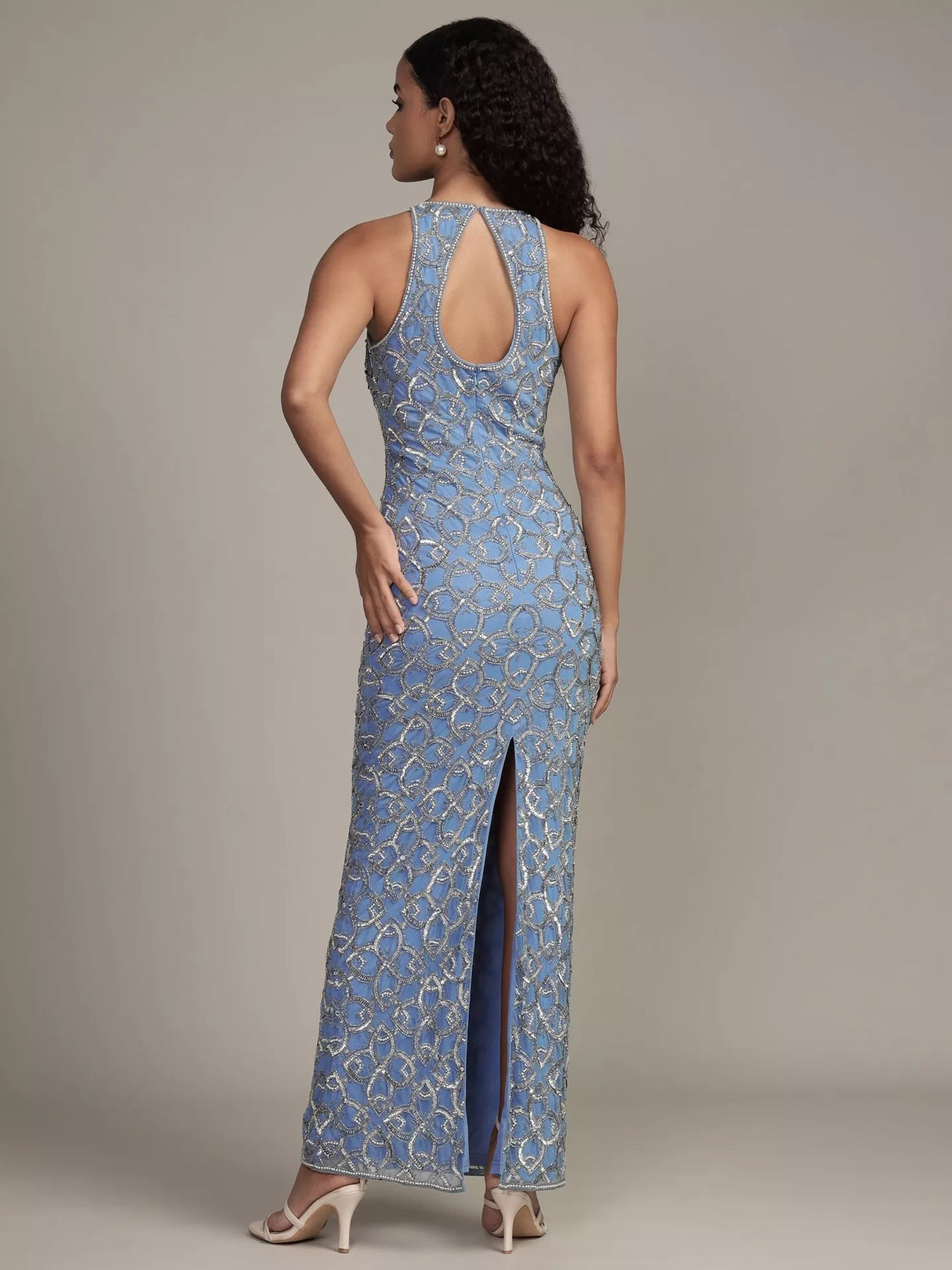 Lace & Beads Women's Maddox Embellished Maxi Dress - Light Blue - UK 16