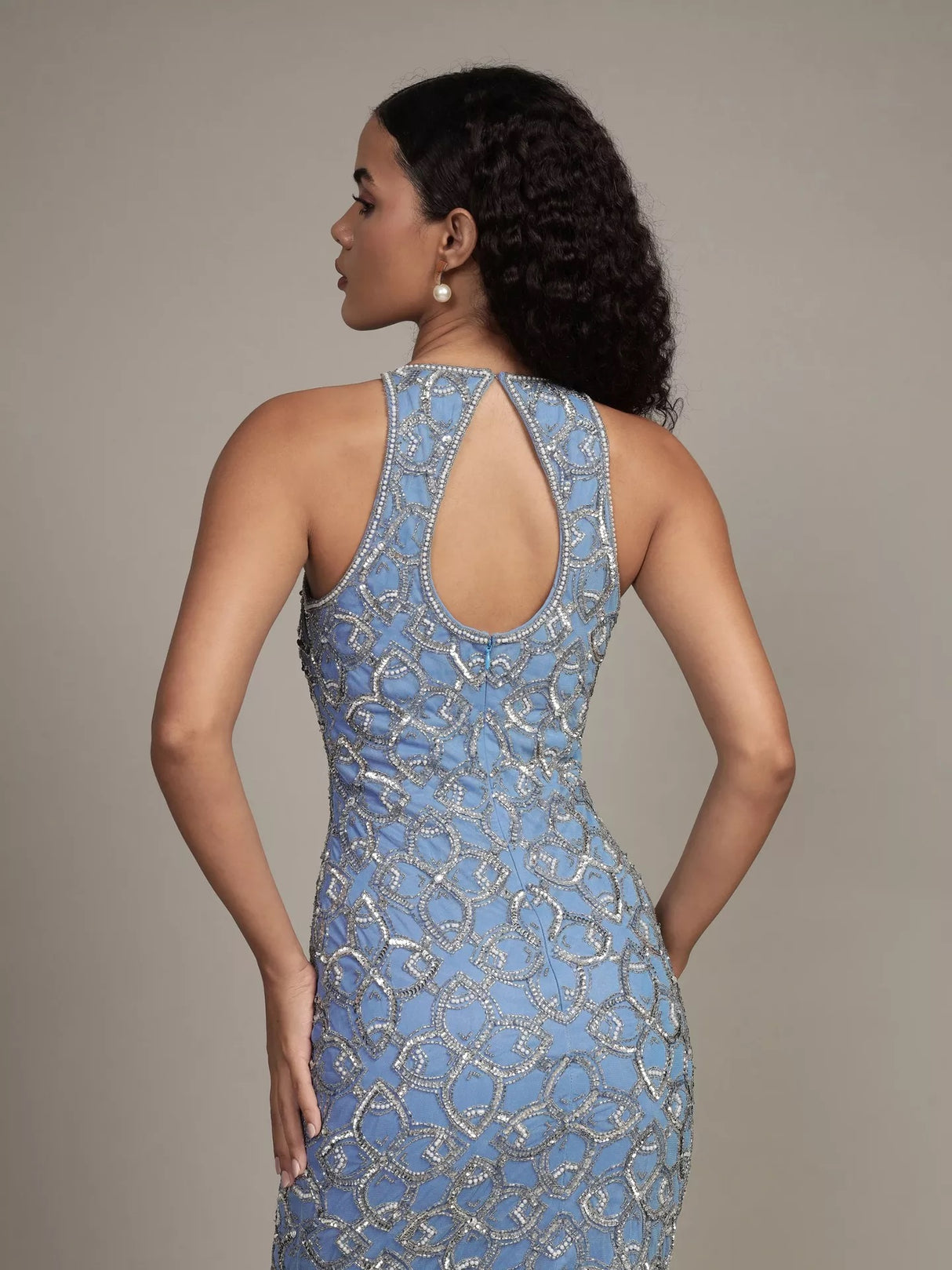 Lace & Beads Women's Maddox Embellished Maxi Dress - Light Blue - UK 16