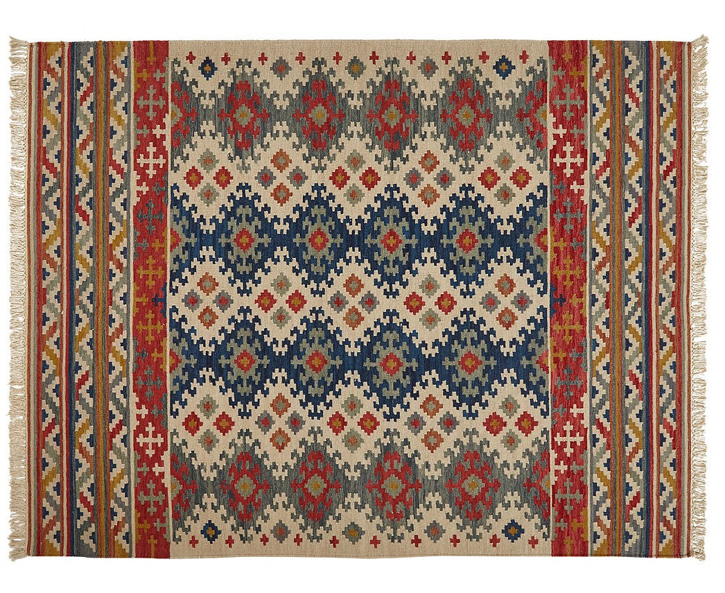 John Lewis Fusion 100% Wool Pile Souk Kelim Rug L240 x W170 - Blue