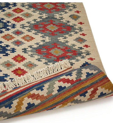 John Lewis Fusion 100% Wool Pile Souk Kelim Rug L240 x W170 - Blue