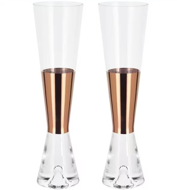 Tom Dixon Tank Champagne Flutes Mouth-Blown Glasses Set of 2 - Copper/Clear