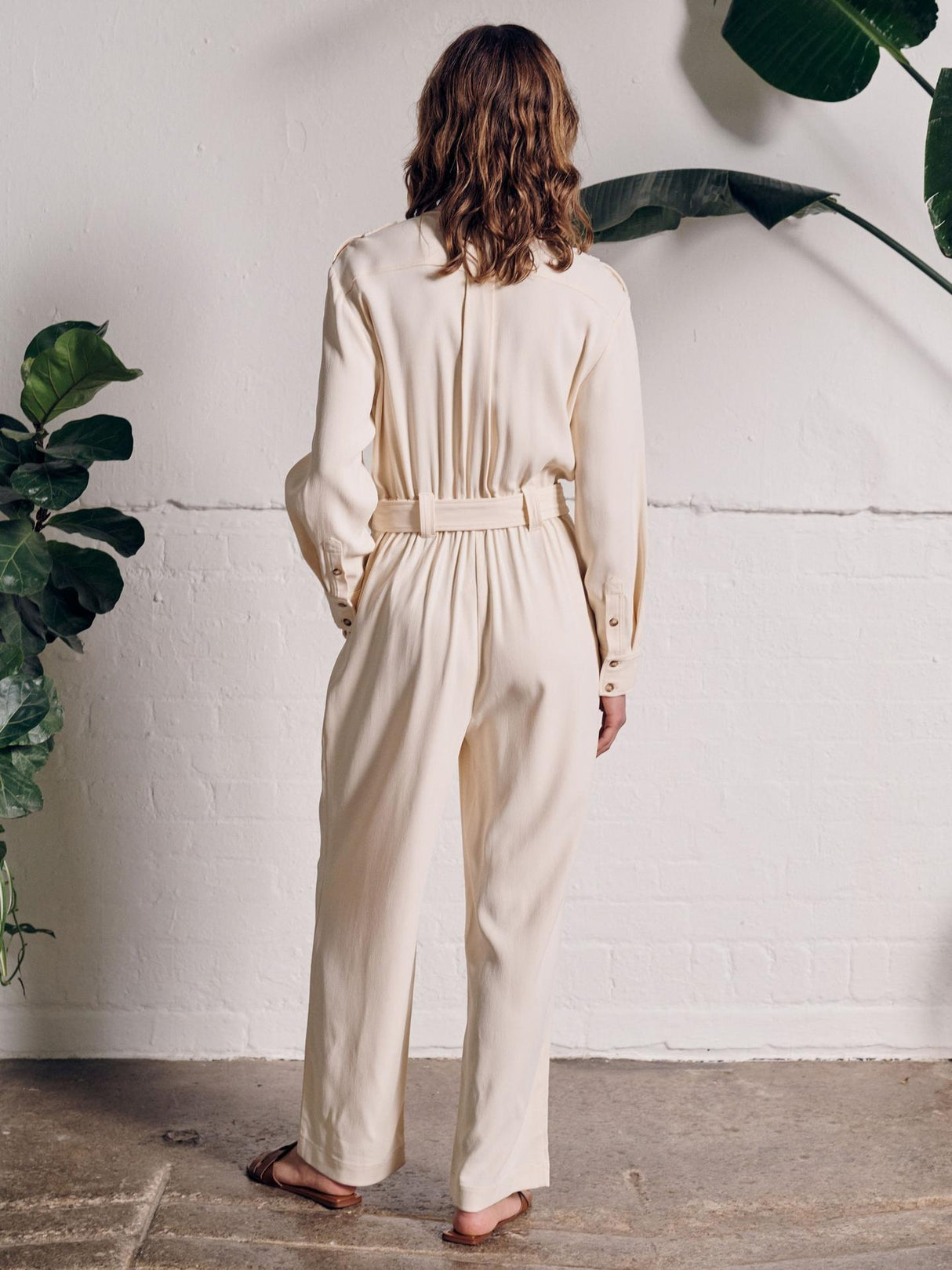 Vivere Womens Gabriel Utility Viscose Blend Jumpsuit Off White - Size 12