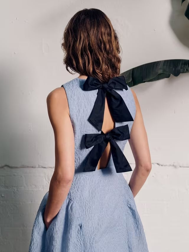 VIVERE Pippa Bow Back Midi Sleeveless Occasion Dress - Light Blue - UK 8