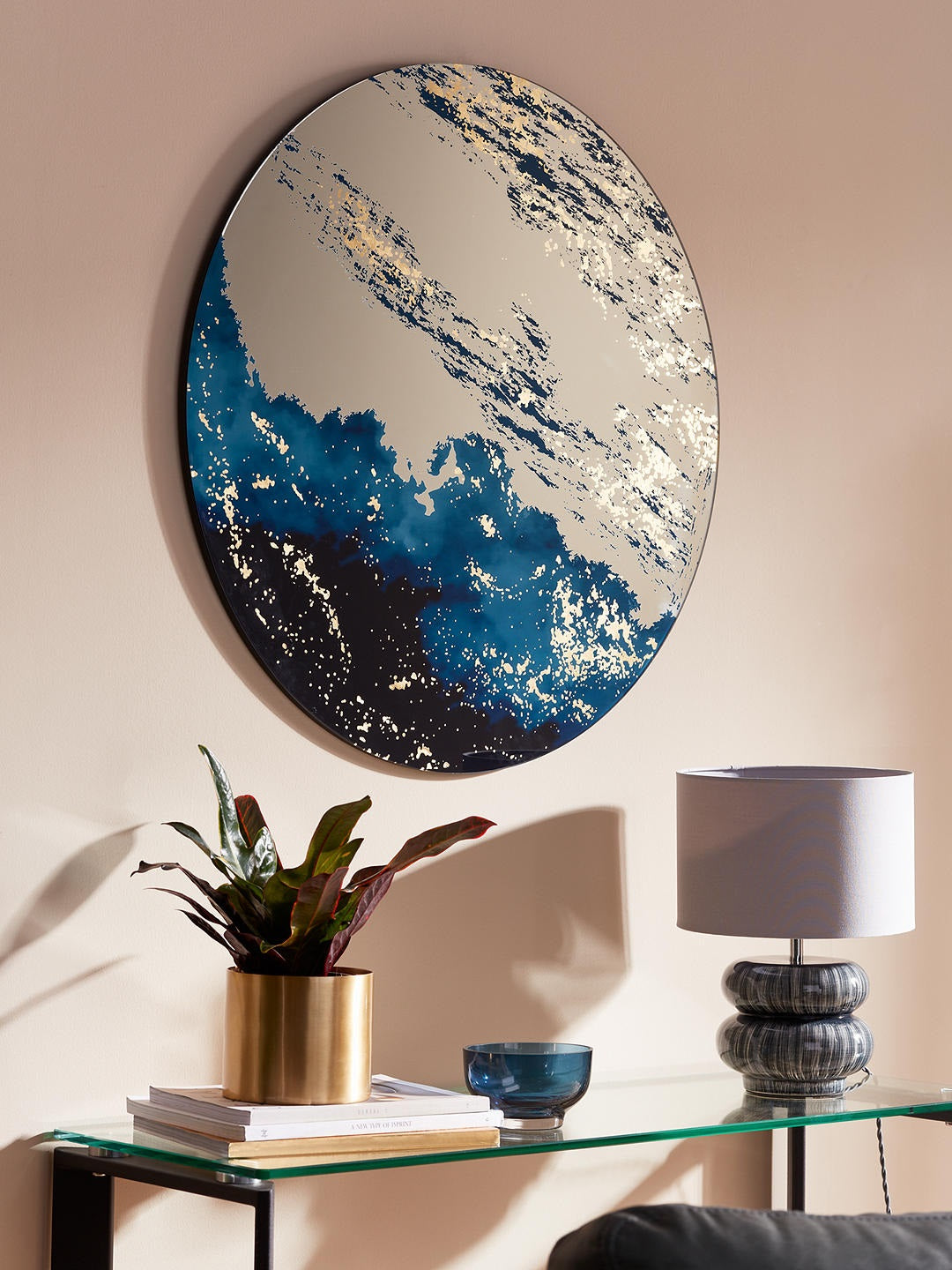 John Lewis & Partners Decorative 80cm Round Abstract Art Wall Mirror - Blue