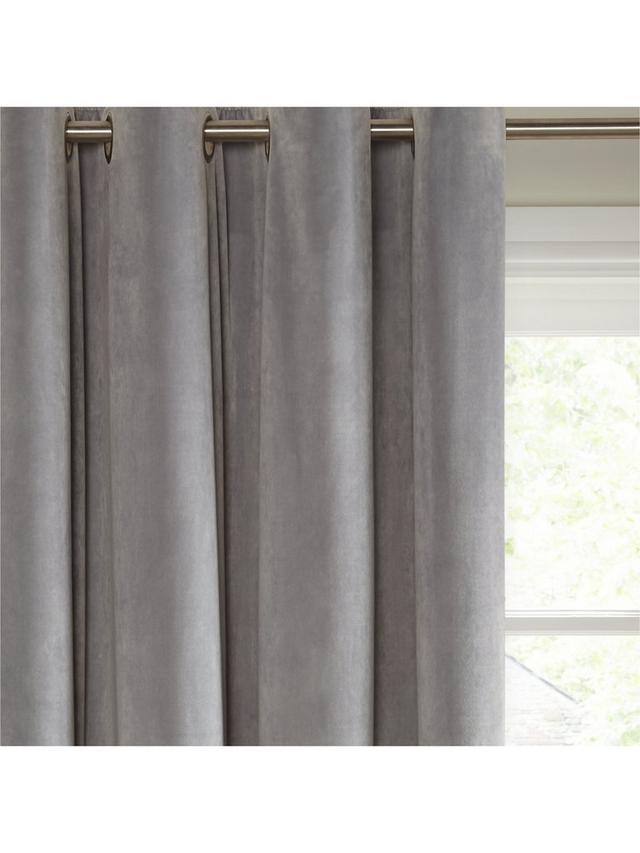 John Lewis Velvet Pair Lined Eyelet Curtains W228 x Drop 137cm - Silver