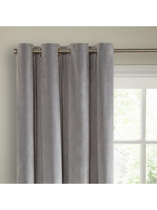 John Lewis Velvet Pair Lined Eyelet Curtains W228 x Drop 137cm - Silver