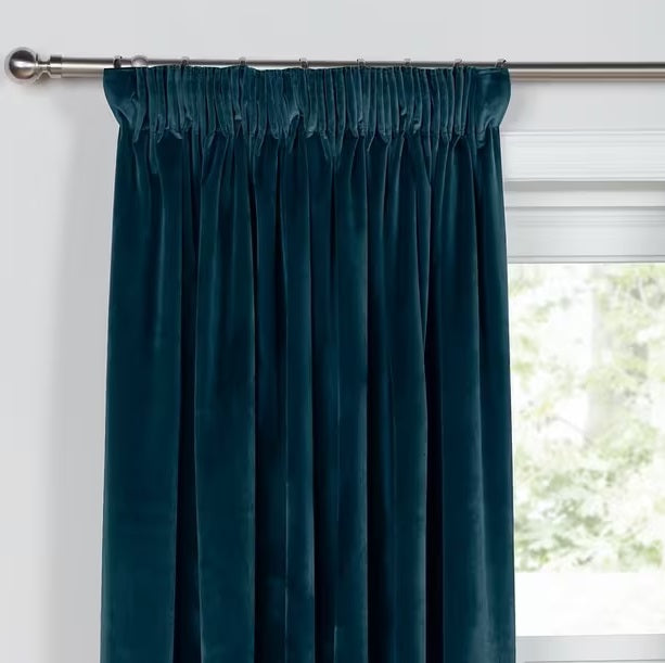 John Lewis Velvet Pair Lined Pencil Pleat Curtains W228 x Drop 228cm - Teal