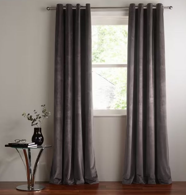John Lewis Velvet Pair Lined Plain Eyelet Curtains W228 x Drop 228cm - Steel