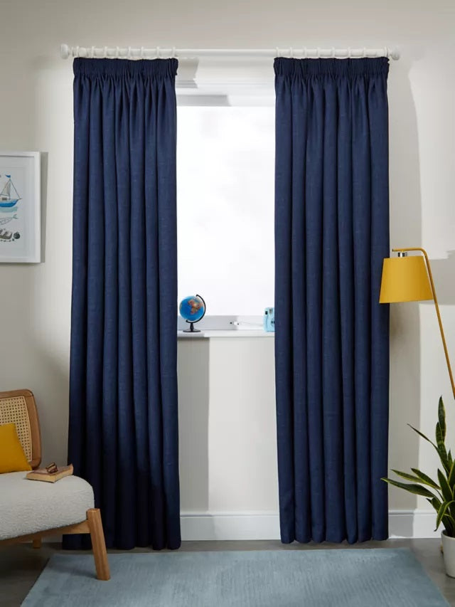 John Lewis Textured Blackout/Thermal Pencil Pleat Curtains 228x274cm - Navy