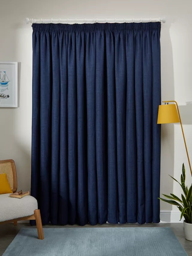 John Lewis Textured Blackout/Thermal Pencil Pleat Curtains 228x274cm - Navy - Kazoop