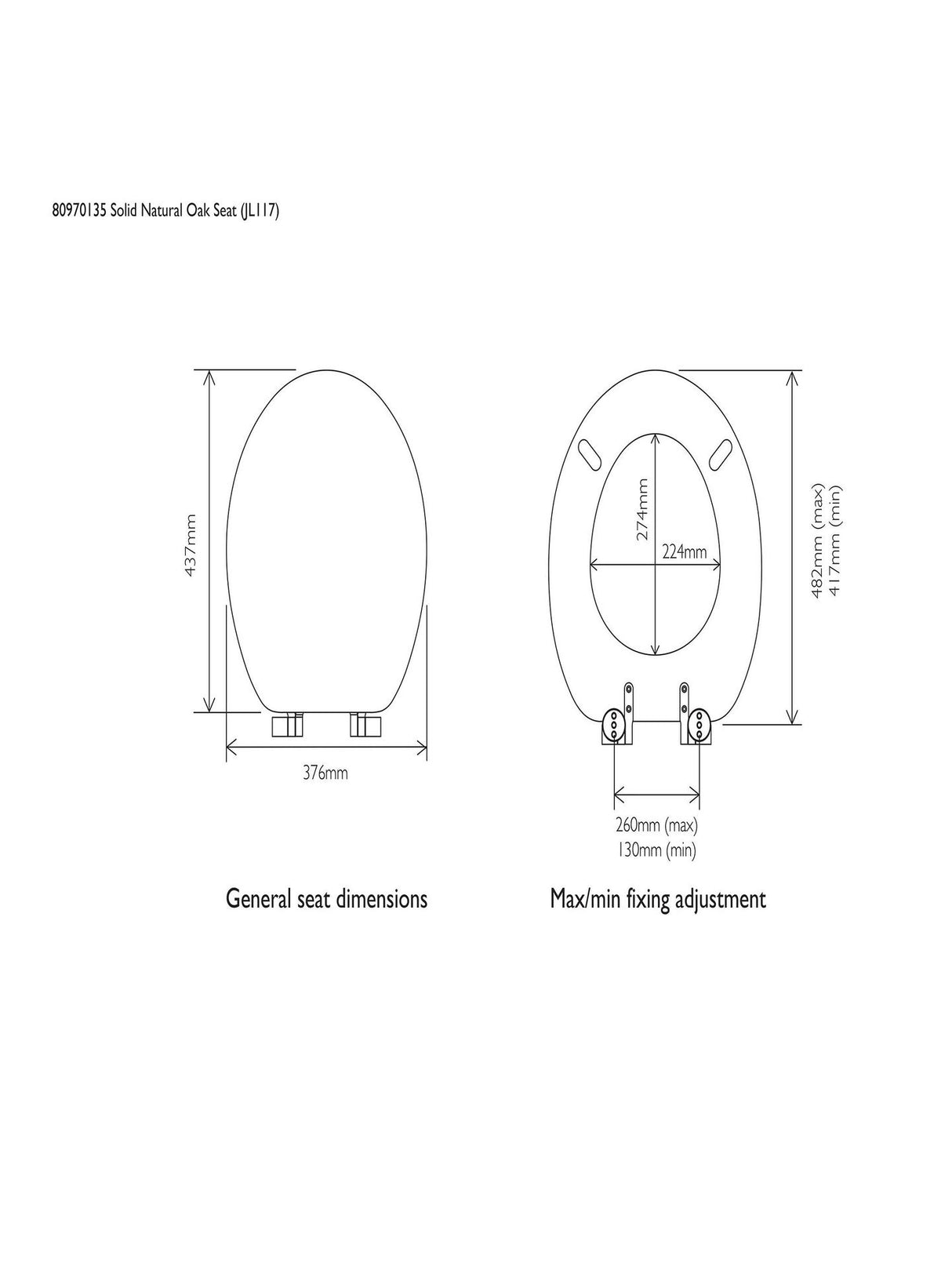 John Lewis Easy-Fix Toilet Seat FSC-Certified American White Oak Wood