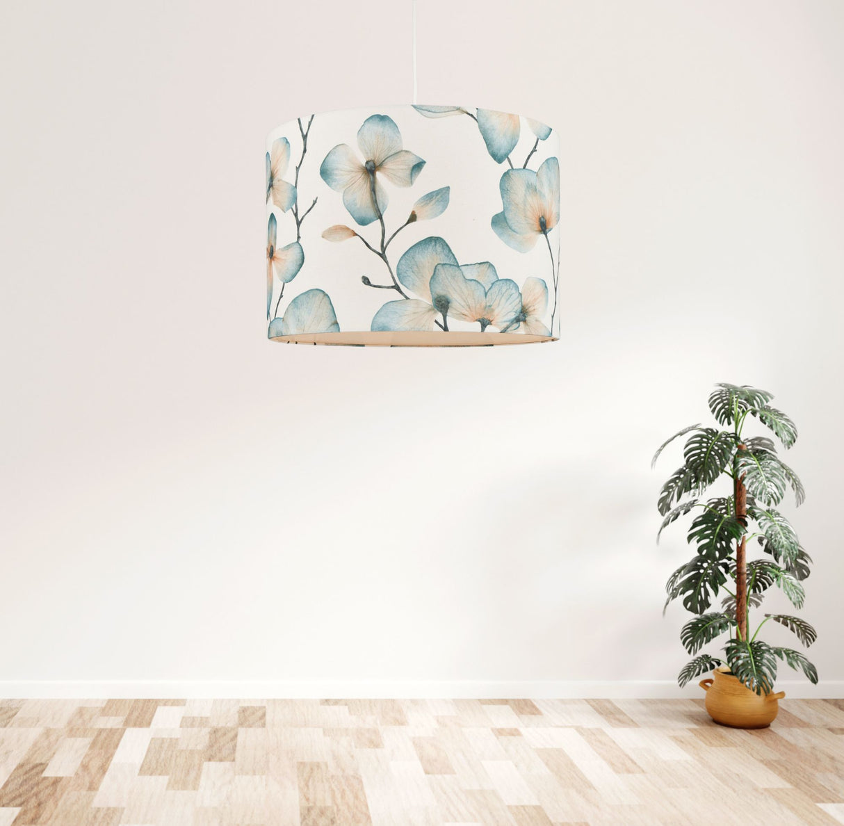 Harlequin Kienze Cotton Floral Modern Drum Lampshade H27 x Dia.40cm - Teal