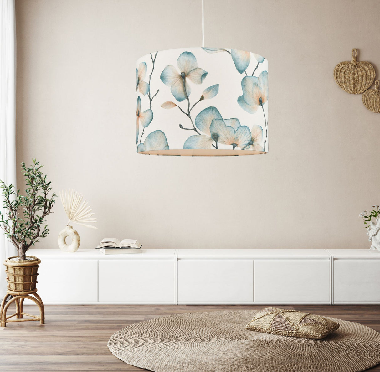 Harlequin Kienze Cotton Floral Modern Drum Lampshade H27 x Dia.40cm - Teal