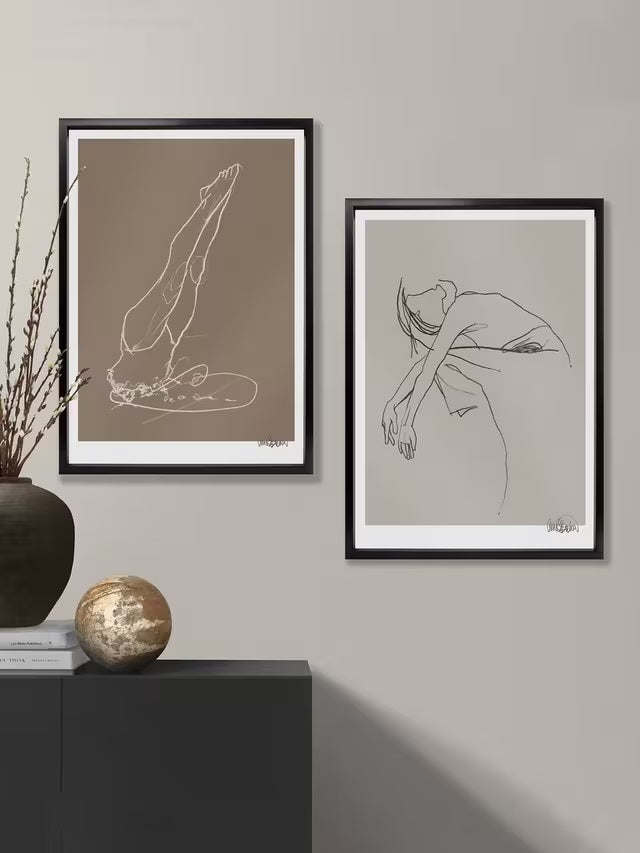 Brookpace Lascelles Anna Bulow 'Flow 8' Framed Print 75 x 55cm - Grey