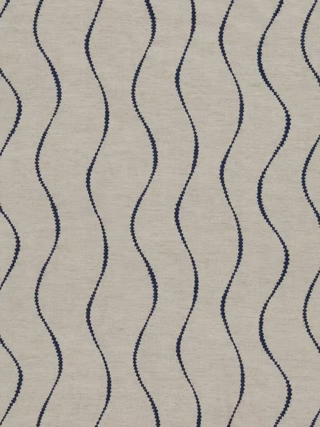 John Lewis Stripe Embroidery Lined Eyelet Curtains W228 x Drop 137cm - Navy
