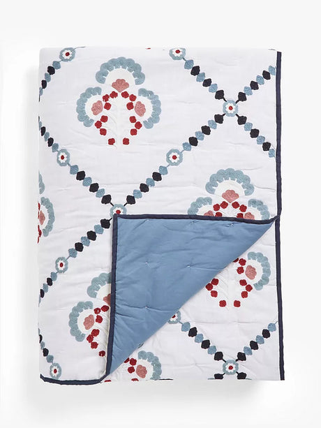 John Lewis Trellis Embroidery Quilted Bedspread L220 x W220cm - Multi - Kazoop