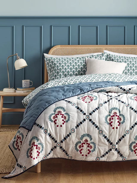 John Lewis Trellis Embroidery Quilted Bedspread L220 x W220cm - Multi - Kazoop