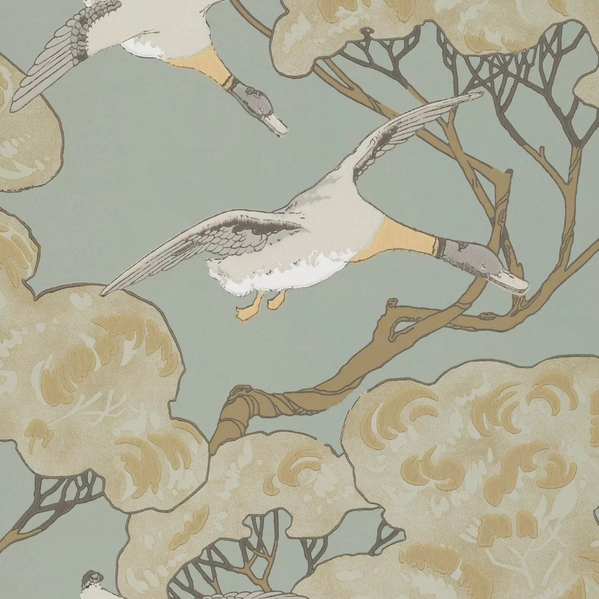Mulberry Home FG090.H54.0 Flying Ducks Wallpaper 10.05m x 52cm - Slate Blue