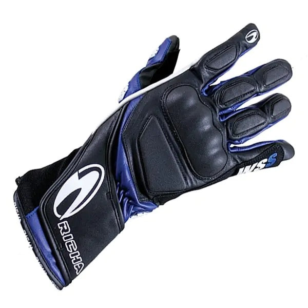 Richa Men's WSS Plastic Knuckle Leather Motorcycle Glove - Black/Blue - S