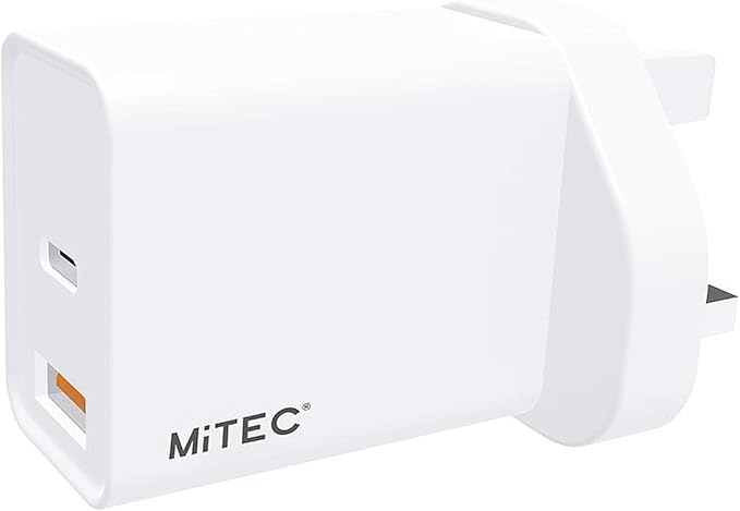 MiTEC Genuine 3A USB-A USB-C Adaptor Plug for Apple iOS & Android - White