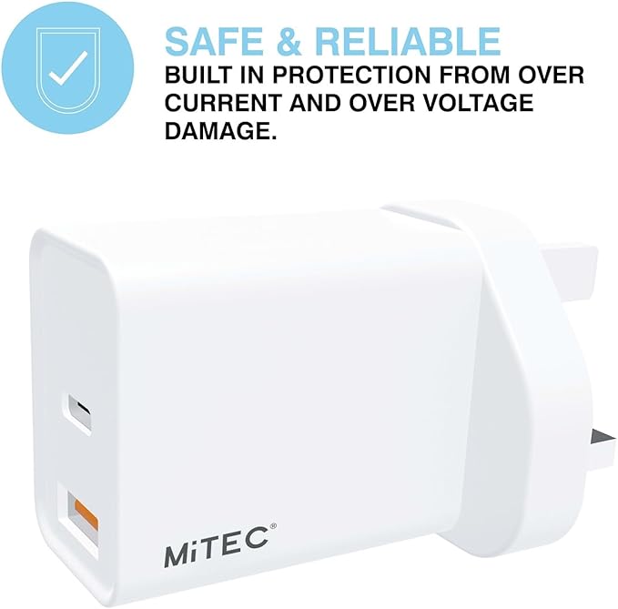 MiTEC Genuine 3A USB-A USB-C Adaptor Plug for Apple iOS & Android - White