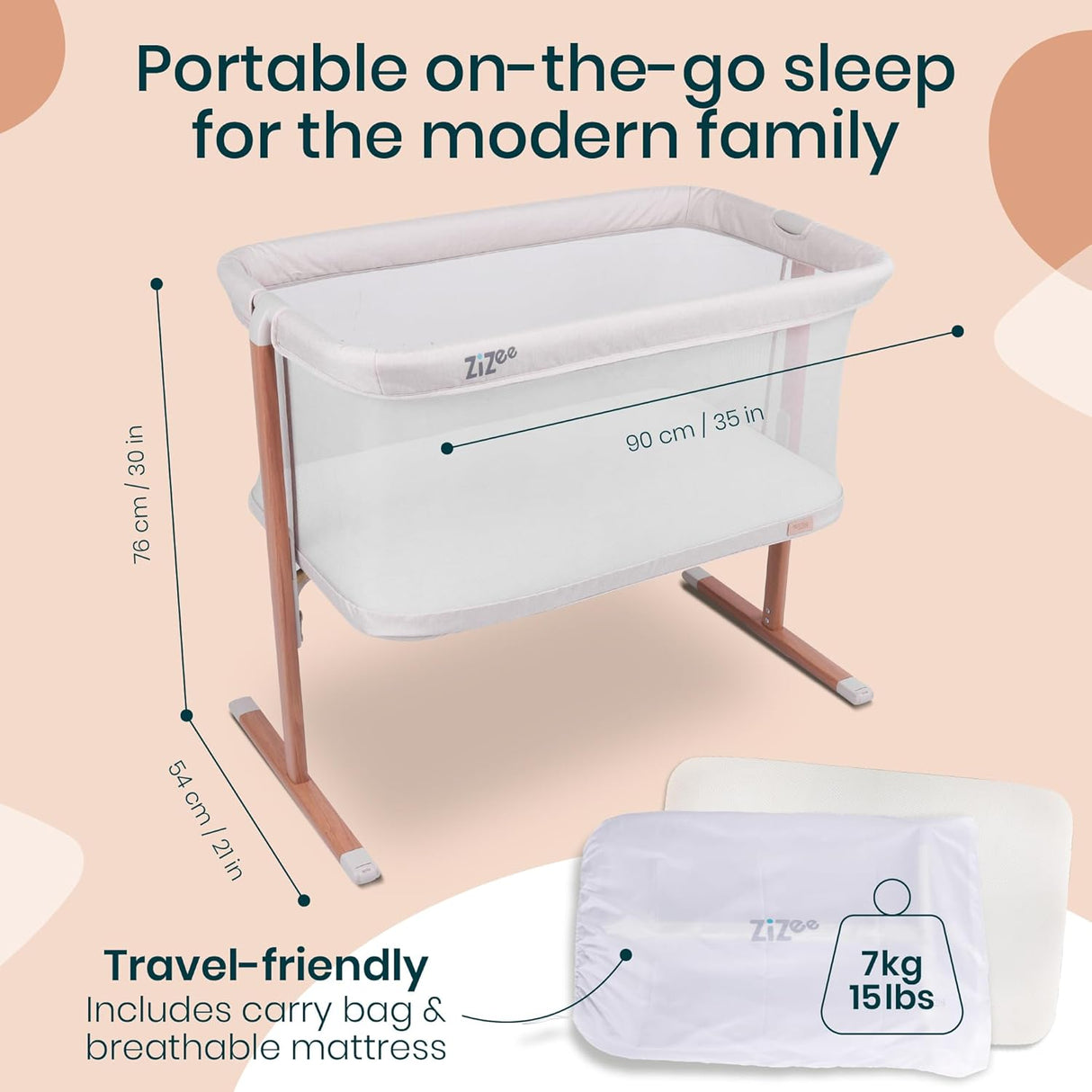 Tutti Bambini Zizee Essential Baby 0-6 Months Portable Crib - Walnut/Ecru