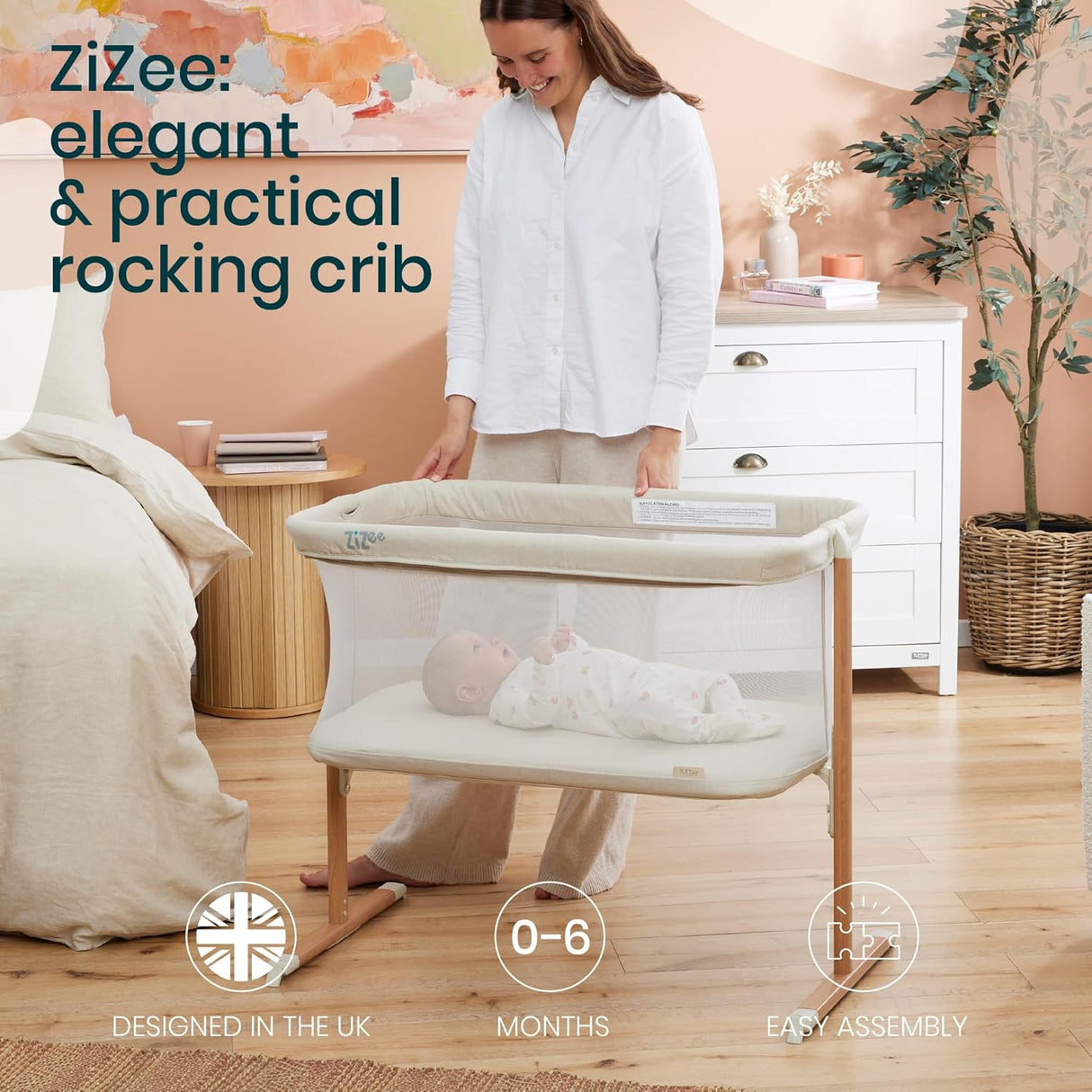 Tutti Bambini Zizee Essential Baby 0-6 Months Portable Crib - Walnut/Ecru