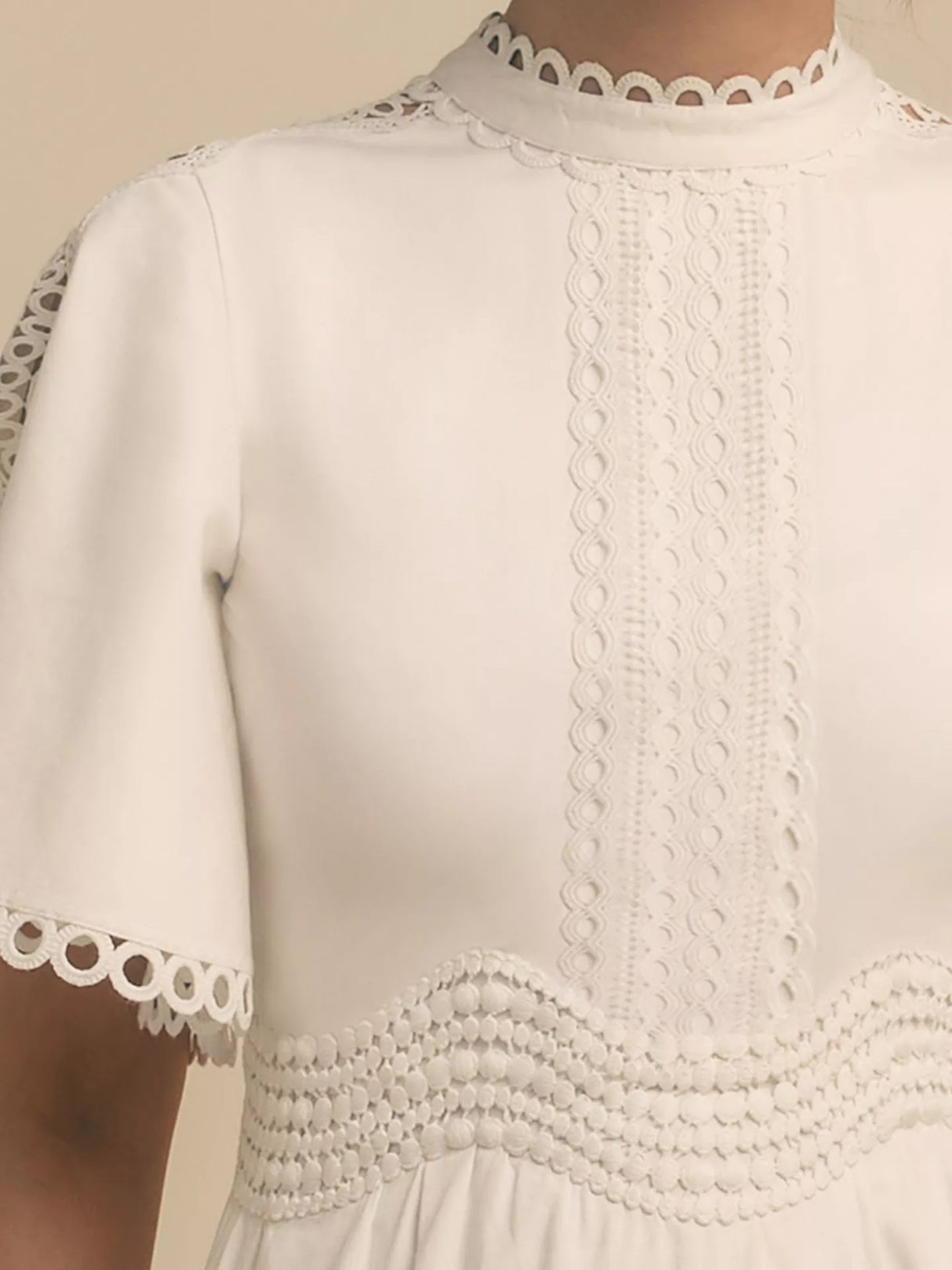 Florere Womens Lace Trim Cotton Short Sleeve Flare Midi Dress White - UK 10