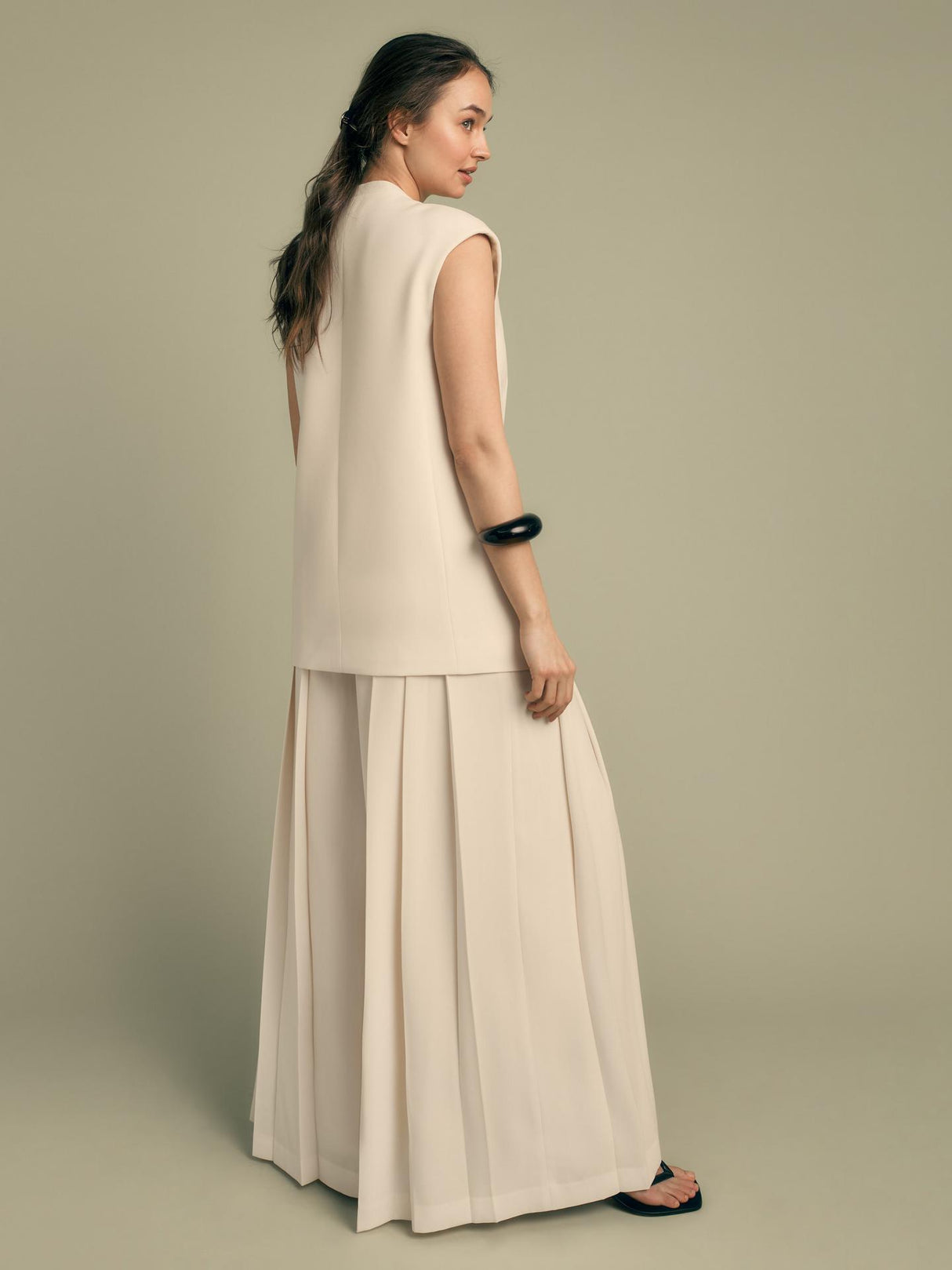 Florere Womens Double Breasted V-Neck Longline Waistcoat Cream - Size 14